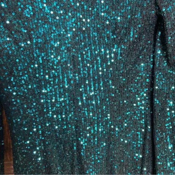 Mac Duggal 26866 Sequined Structured Bishop Sleeve Midi DressTeal Size 4 NWT - Picture 8 of 14